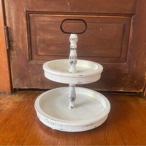 Rustic Two-Tiered White Stand/Tray